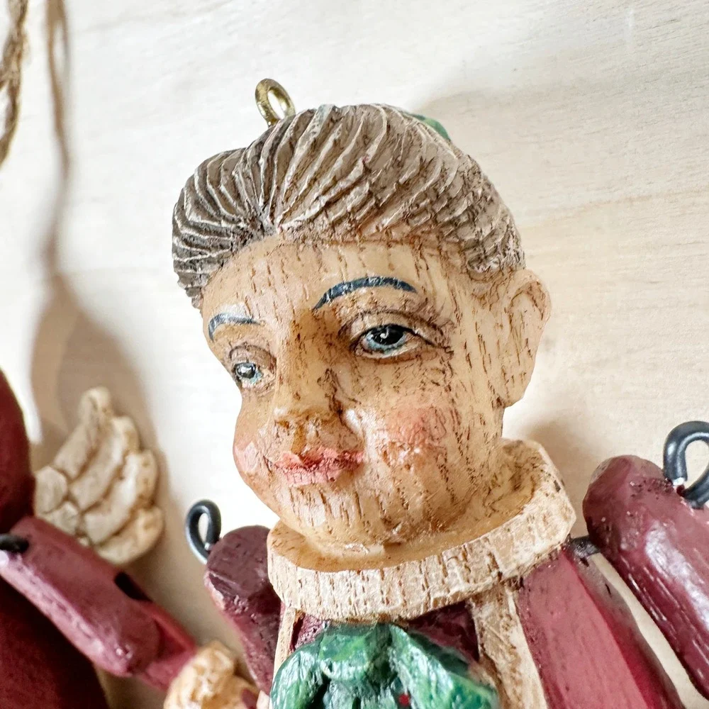 Christmas‎ Jointed Resin Folk Art Ornaments X3 Set Angel Drummer Mrs Claus VTG